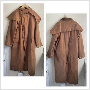 Healys of England Vintage Waxed Cotton Riding Coat Jacket Duster Tan Brown sz S
